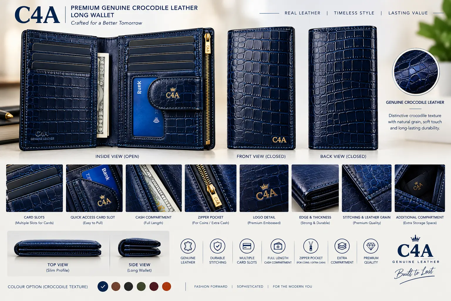 Royal Navy Crocodile Long Wallet - 09099