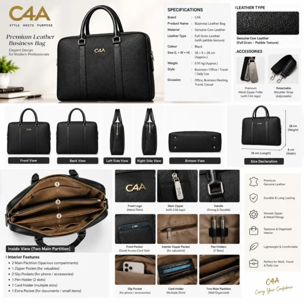 C4A Premium Leather Business Bag-09890 - Image 2
