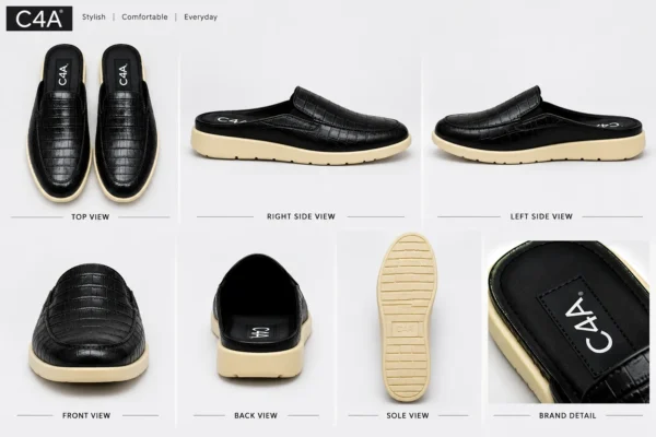 C4A Executive Croc-Embossed Backless Leather Mules - Image 3