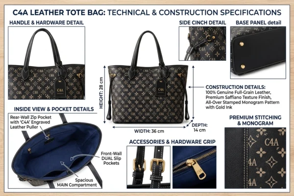 C4A Genuine Leather Monogram Tote Bag Collection - 1909 - Image 2
