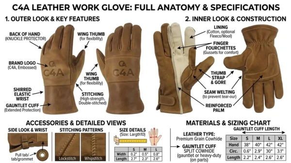 C4A Premium Classic Leather Work & Utility Gloves - Image 2