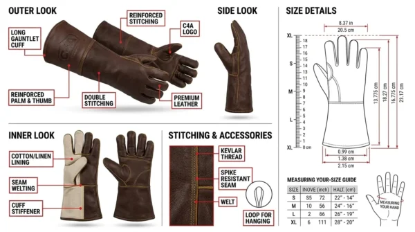 C4A Heavy-Duty Leather Welding & Animal Handling Gauntlet Gloves - Image 2