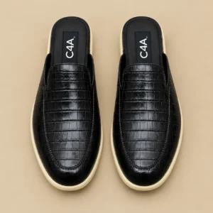 C4A Executive Croc-Embossed Backless Leather Mules