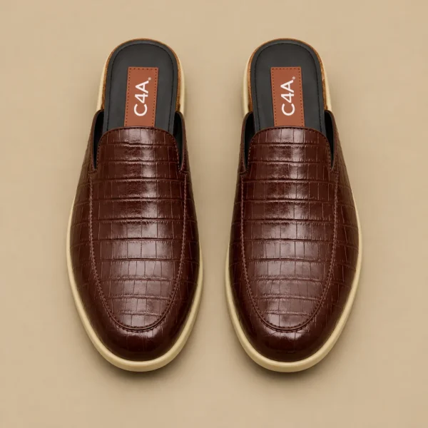 C4A Executive Croc-Embossed Backless Leather Mules - Image 2